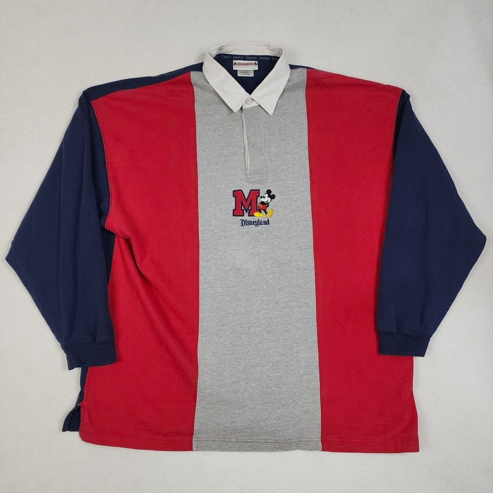 Vintage Disneyland Mickey Mouse Rugby Polo Shirt Mens 2XL Multicolor Cotton